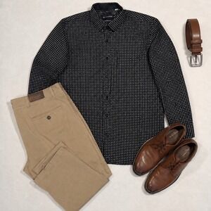 Silver Stone Mens XXL Modern Fit Button Down Shirt Black‎ Geometric Print